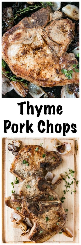 Thyme Pork Chops | My Kitchen Love. Juicy, thick cut pork chops basted in a shallot thyme butter for a mouthwatering result. 