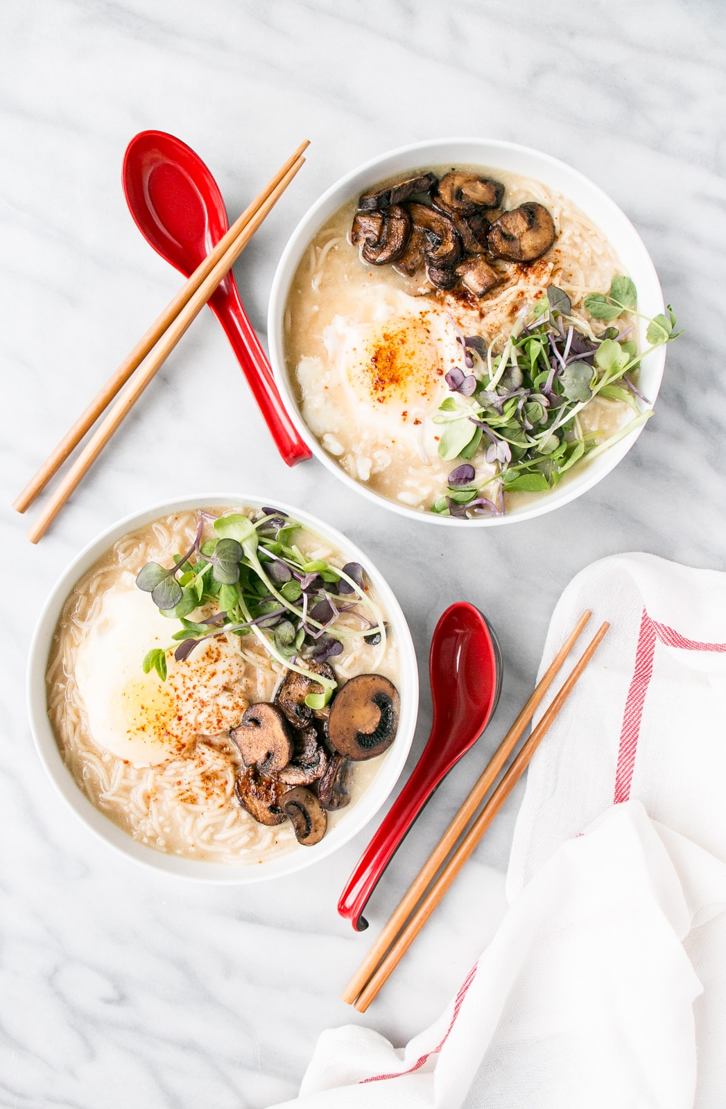"Instant" Miso Ramen is the quick and easy answer to Meatless Mondays! Made in under 15 minutes, these flavourful noodles are topped with a poached egg and vegetables. PLUS, it's a ONE POT meal! 