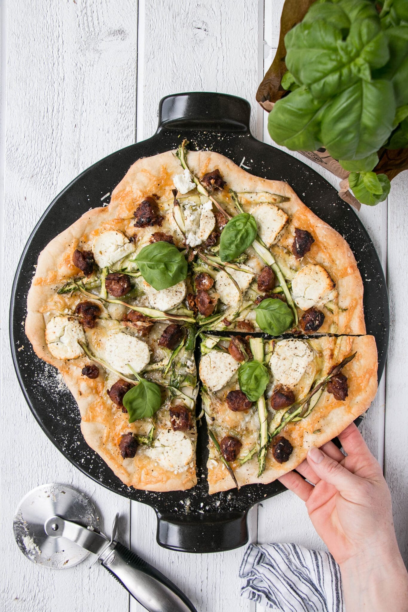 Chorizo, Asparagus, and Goat's Cheese Pizza - My Kitchen Love