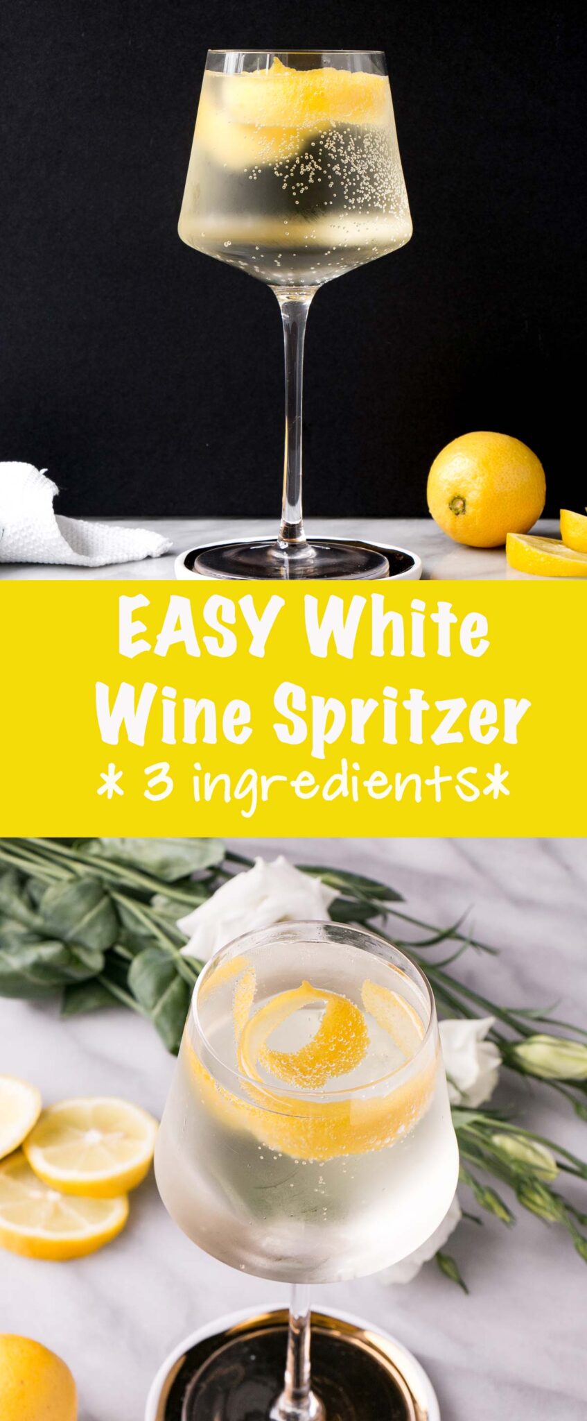 Refreshing and Easy White Wine Spritzer! 3 simple ingredients make this cocktail a delicious afternoon or cocktail party sipper.  via @mykitchenlove