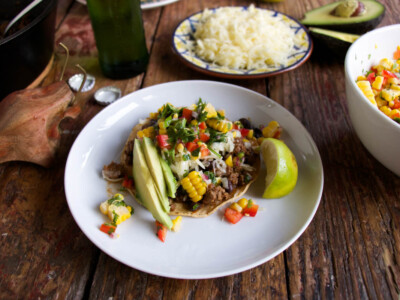 Beef Tacos with Corn, Lime and Cilantro Salsa