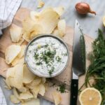 Dilly Shallot Yogurt Chip Dip for the perfect side to chips! Light, lemony, and packed with dill and shallot, this dip won't weigh you down. #dip #gameday #appetizer