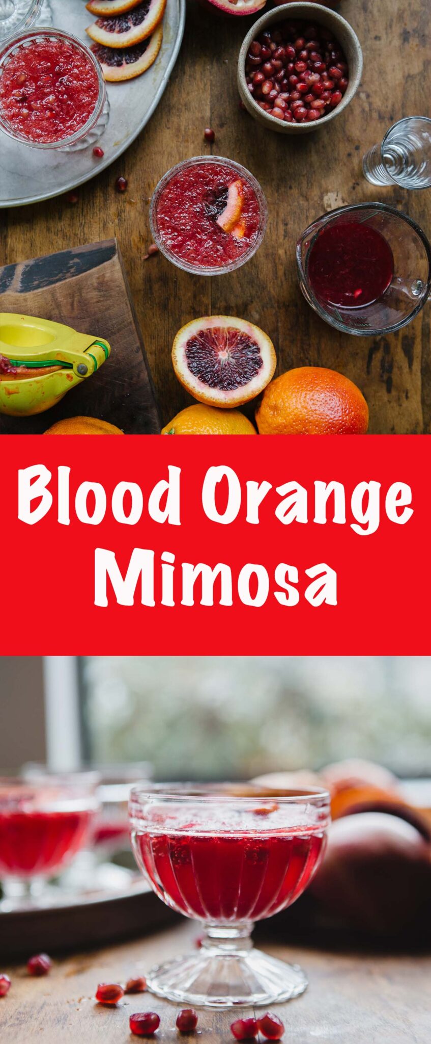 Blood Orange Mimosa is the perfect combination of blood orange, pomegranate seeds, add some tequila and sparkling wine for a flavour party! #cocktail 