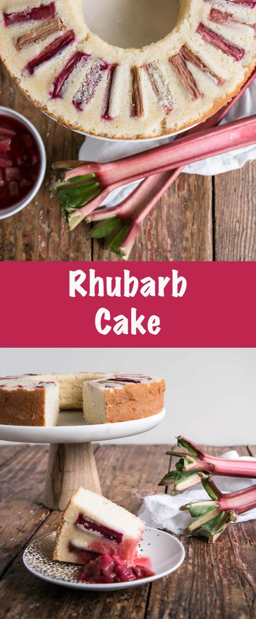 Stunning and brightly flavoured Vanilla Rhubarb Cake Recipe. via @mykitchenlove