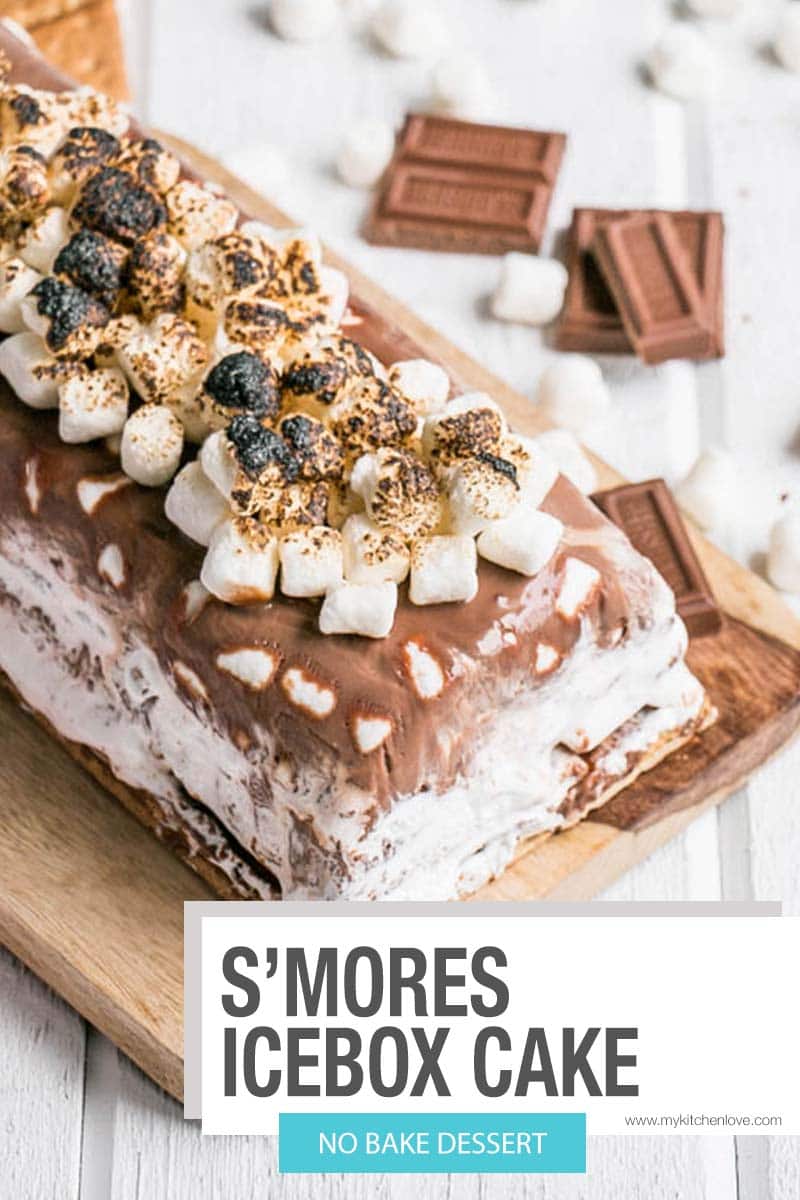 This S'mores Icebox Cake is a 5-ingredient fluffy, easy to make, and indulgent no-bake icebox cake recipe that celebrates all the good childhood tastes of summer. via @mykitchenlove