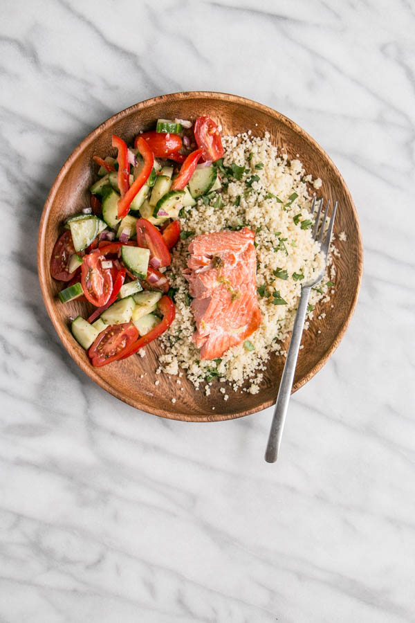 15 minute dinner: Broiled Salmon, Herbed Couscous, and Salad | My Kitchen Love