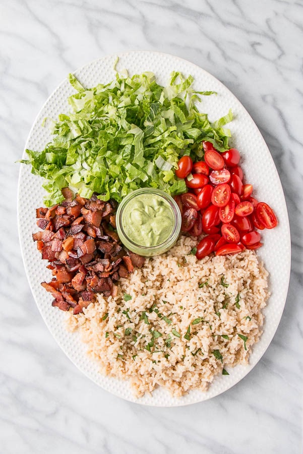 BLT Rice Bowl with Avocado Lime Dressing | My Kitchen Love {#ad}