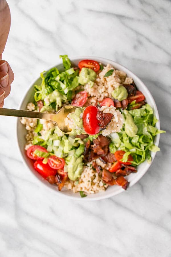 BLT Rice Bowl with Avocado Lime Dressing | My Kitchen Love {#ad}