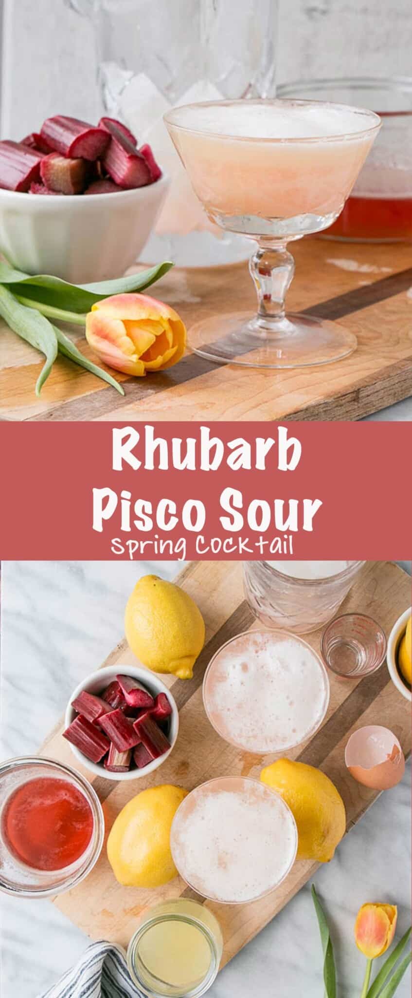 This Rhubarb Pisco Sour is a well-balanced mix of tart and sweetness. A great way to usher in Spring with a seasonal cocktail. via @mykitchenlove