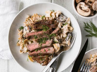 Upclose personal serving of Beef Striploin Stroganoff