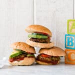 Photo of chicken, apricot, and herb patties in buns