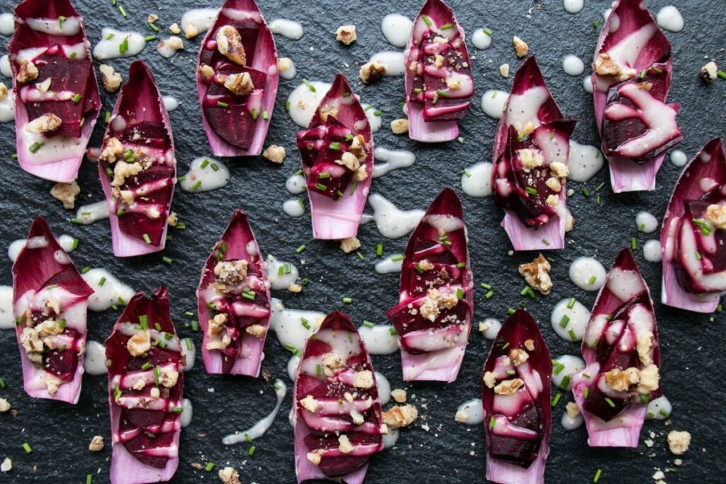 Endive Beet Bites | My Kitchen Love. Easy and stunning #appetizer that would be dreamy for a shower or party!! #partyfood #ad