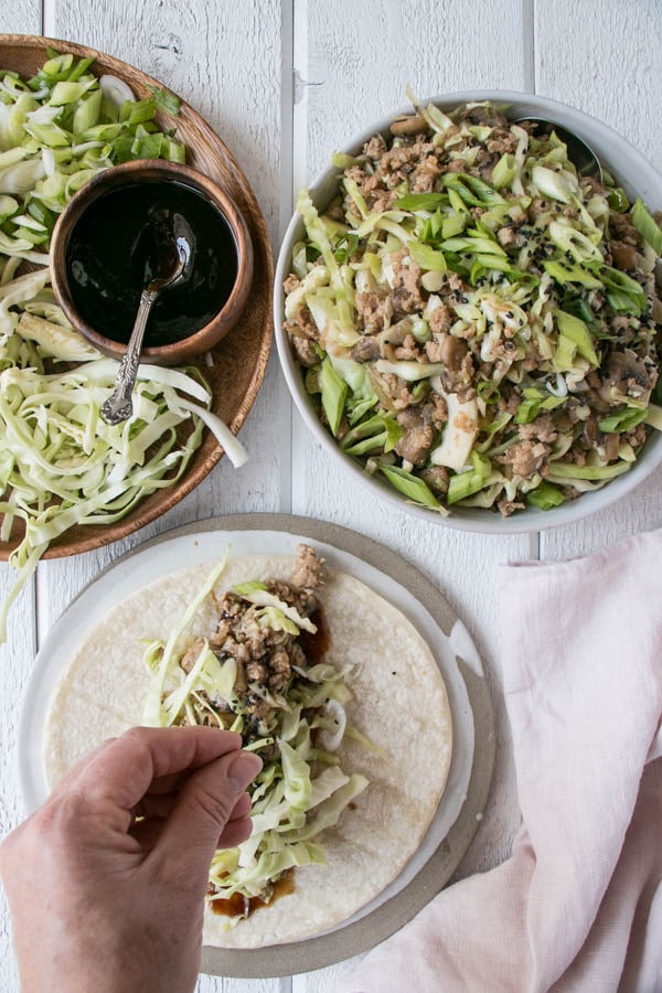 Hoisin Mushroom and Cabbage Wraps. Quick and easy, one pan supper that the entire family will devour!