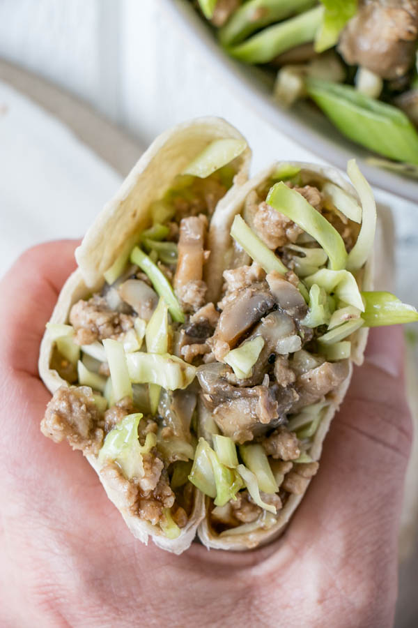 Hoisin Mushroom and Cabbage Wraps. Quick and easy, one pan supper that the entire family will devour!