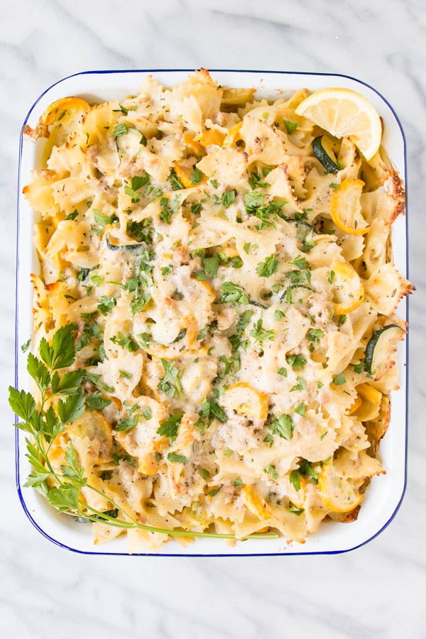 Summer Squash Casserole. Cheesy, comfort food with boat loads of zucchini!