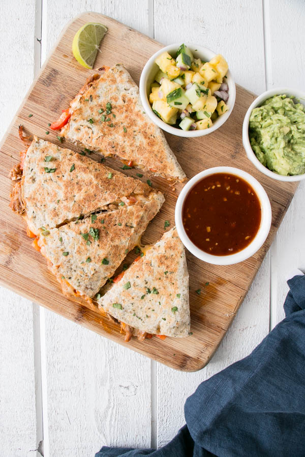 BBQ Pulled Pork Quesadillas are made in just 15 minutes with 5 ingredients!! Weekday dinner win! #ad #MadeLikeHomemade