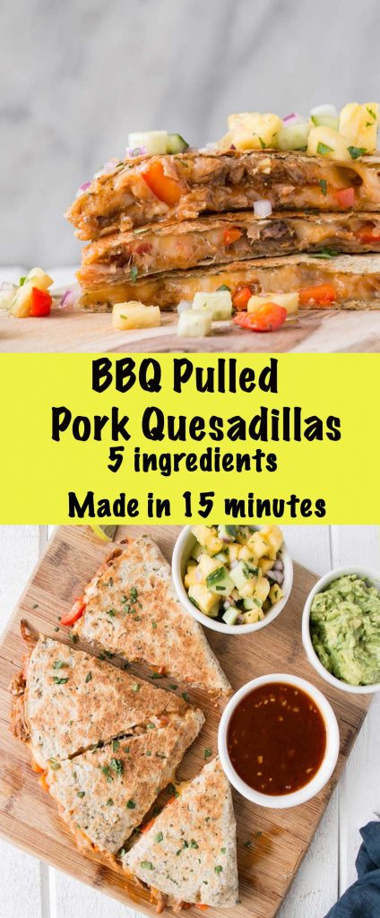BBQ Pulled Pork Quesadillas are made in just 15 minutes with 5 ingredients!! Weekday dinner win! #ad #MadeLikeHomemade