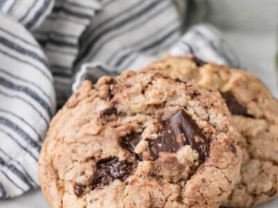 Chocolate Chip Toffee Cookies are the best one bowl cookie! Easy to make as there's no machines and no waiting around for butter to soften. And it makes a huge batch!