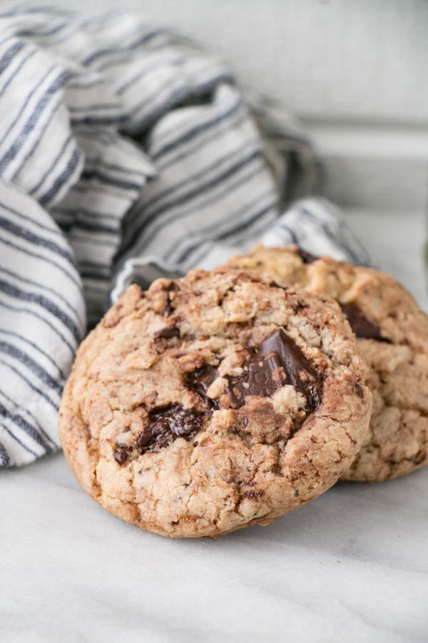 Chocolate Chip Toffee Cookies are the best one bowl cookie! Easy to make as there's no machines and no waiting around for butter to soften. And it makes a huge batch!