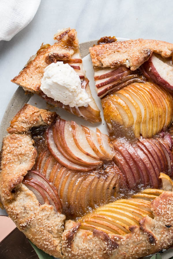 Brown Sugar Bourbon Pear Galette with a whole wheat crust is a perfect Fall Treat and while simple, stunning.