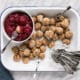 Mini Turkey Meatballs with Easy Cranberry Sauce Dip is a great (freezer-friendly!!) make ahead party appetizer. #appetizer #freezerfriendly #meatballs