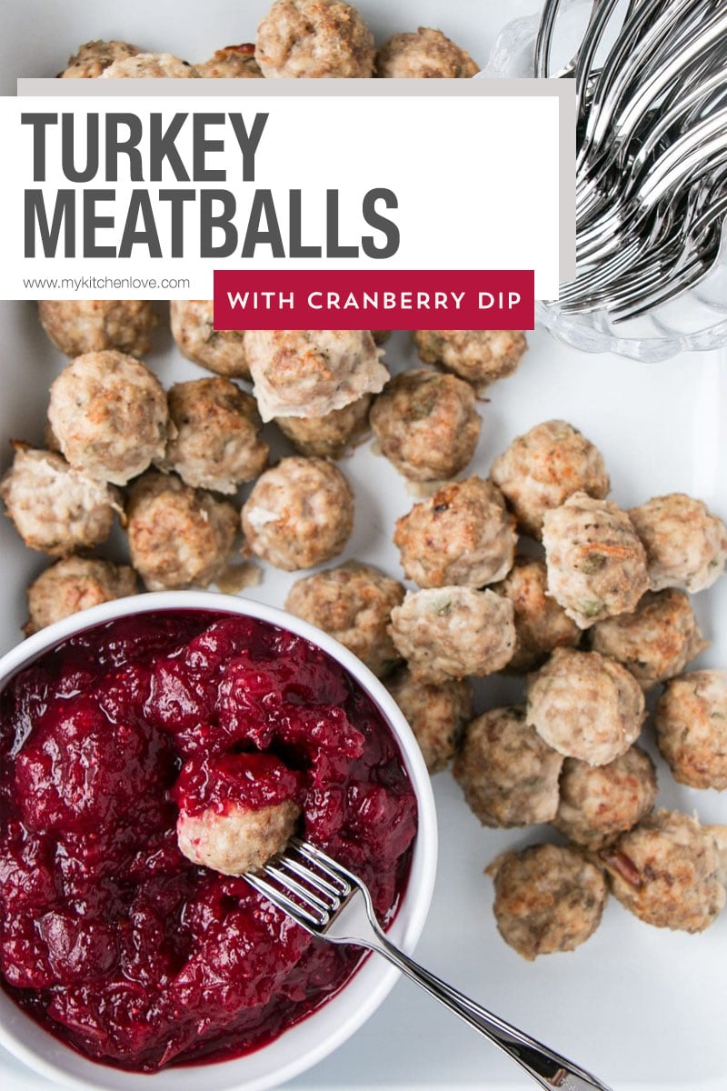 Mini Turkey Meatballs with Easy Cranberry Sauce Dip is a great (freezer-friendly!!) make ahead party appetizer. A quick and flavourful turkey meatball recipe. via @mykitchenlove