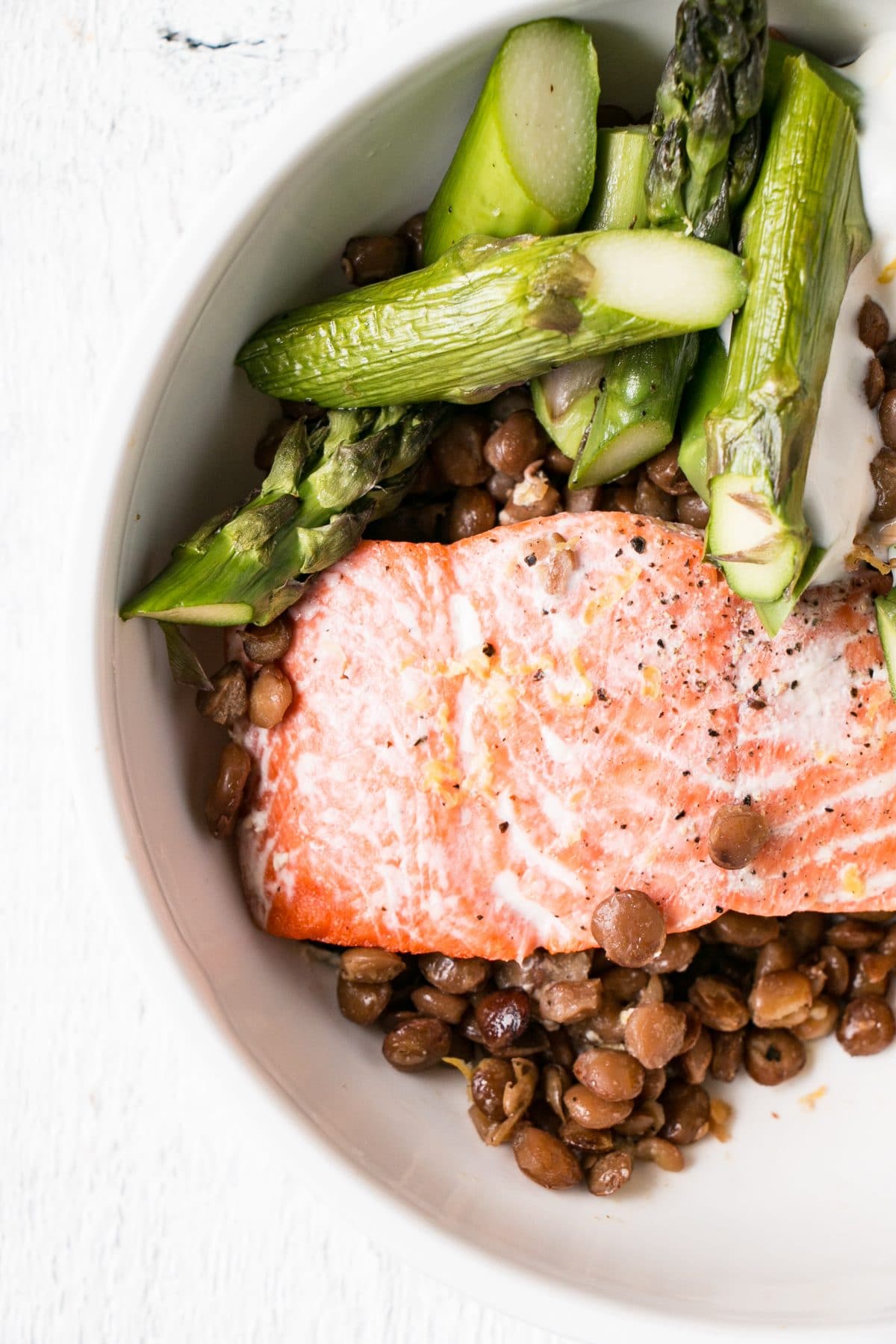 Healthy, quick, and beyond easy Sheet Pan Salmon, Lentils, and Asparagus. #LoveLentils #mealprep #healthy #GetPrepped #ad