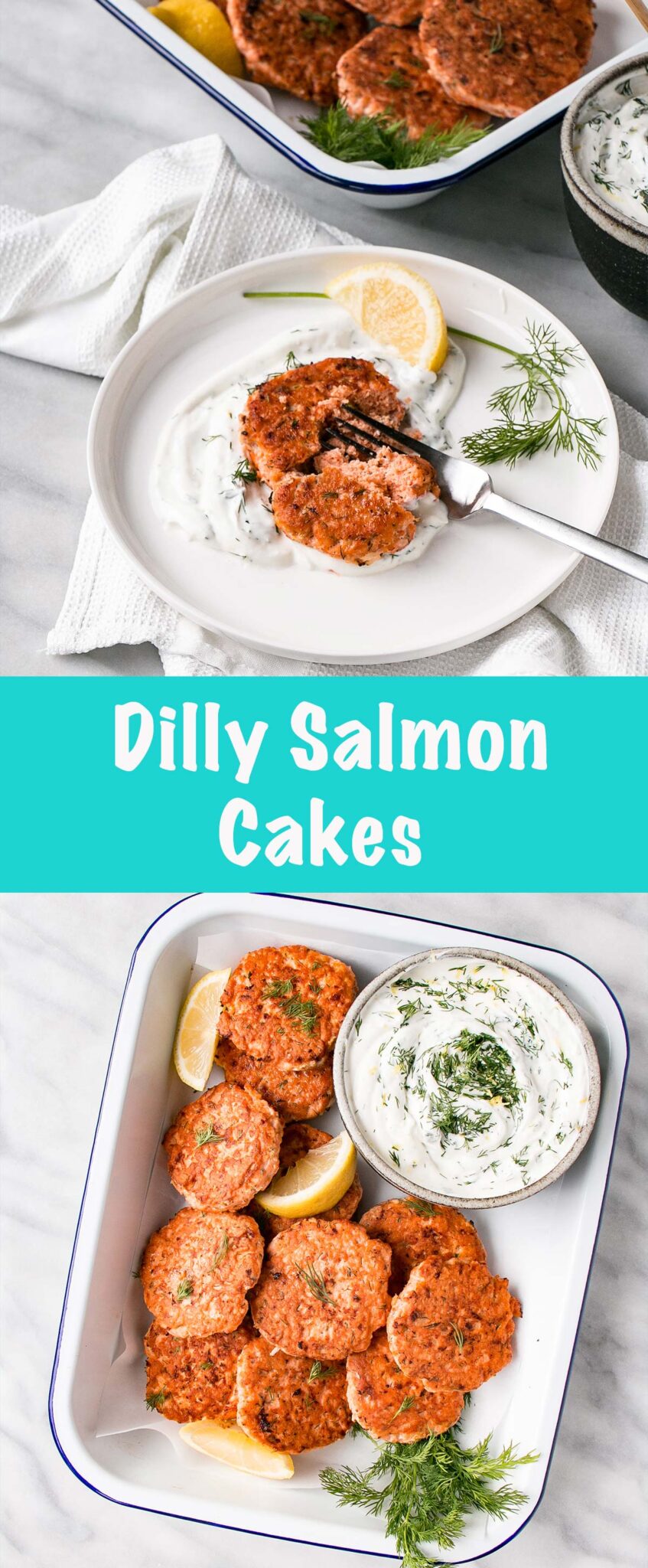 Dilly Salmon Cakes are a fast and satisfying dinner. Serve with rice, french fries, and a quick cooking vegetable for a speedy dinner everyone will love! #salmon #healthy #mealprep