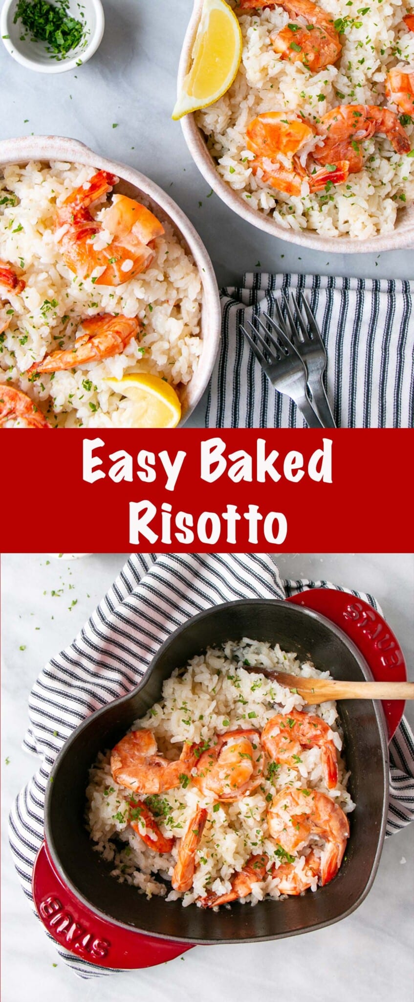 Make Date Night (OR Valentine's Day!!), special, delicious, and relaxed with this Date Night Oven Baked Garlic Butter Prawn Risotto.  via @mykitchenlove