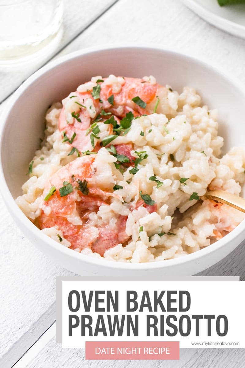 Make Date Night (OR Valentine's Day!!), special, delicious, and relaxed with this Date Night Oven Baked Garlic Butter Prawn Risotto.  via @mykitchenlove