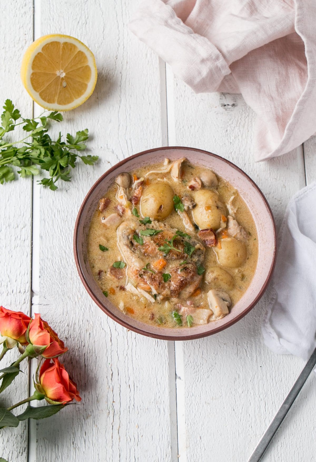 Instant Pot Chicken Fricassee is a classic French Chicken Stew made easy and quick thanks to the Instant Pot! #chicken #stew #instantpot