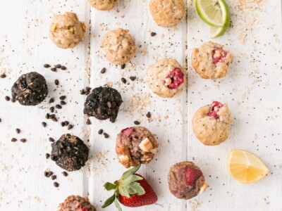 Mini Muffins 5 Ways are nut-free and egg-free making them perfect for school snacks and lunches. Or use as a way to pep up snacking at work. #muffins #schoolsafe #nutfree #eggfree