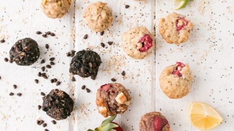 Mini Muffins 5 Ways are nut-free and egg-free making them perfect for school snacks and lunches. Or use as a way to pep up snacking at work. #muffins #schoolsafe #nutfree #eggfree