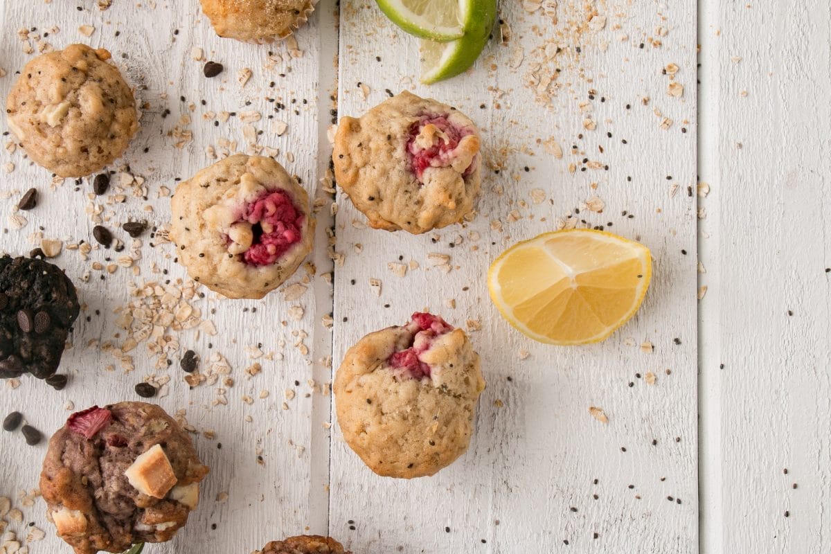 Mini Muffins 5 Ways are nut-free and egg-free making them perfect for school snacks and lunches. Or use as a way to pep up snacking at work. #muffins #schoolsafe #nutfree #eggfree