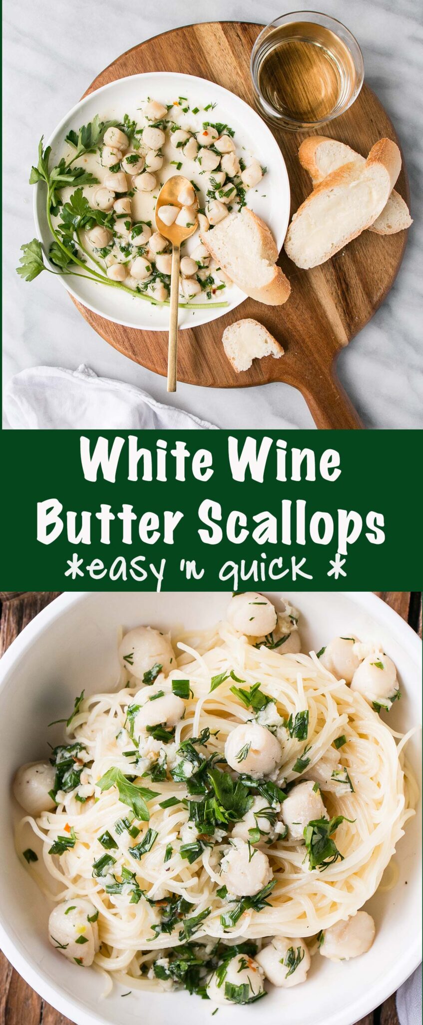 long collage of White Wine Butter Scallops