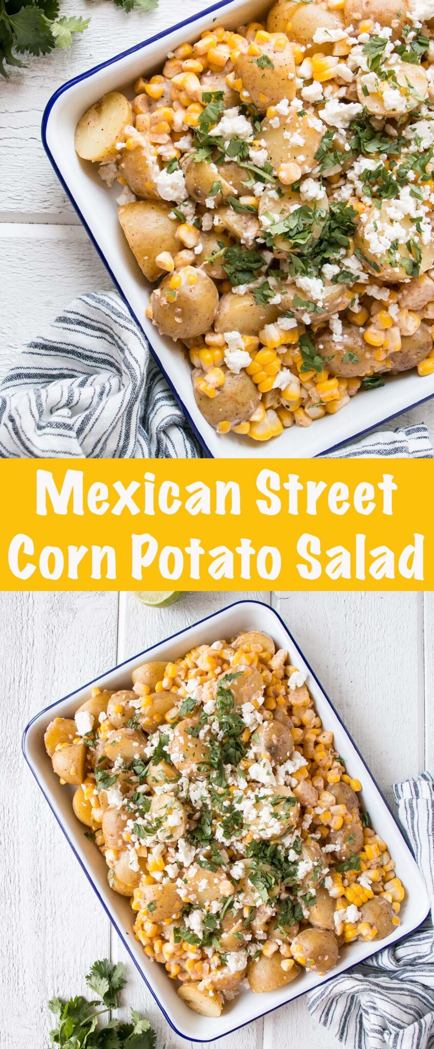 Mexican Street Corn Potato Salad is a delicious and easy potato salad recipe. Bright and flavourful, the Mexican Street Corn element adds some fiesta to a classic potato salad.  via @mykitchenlove