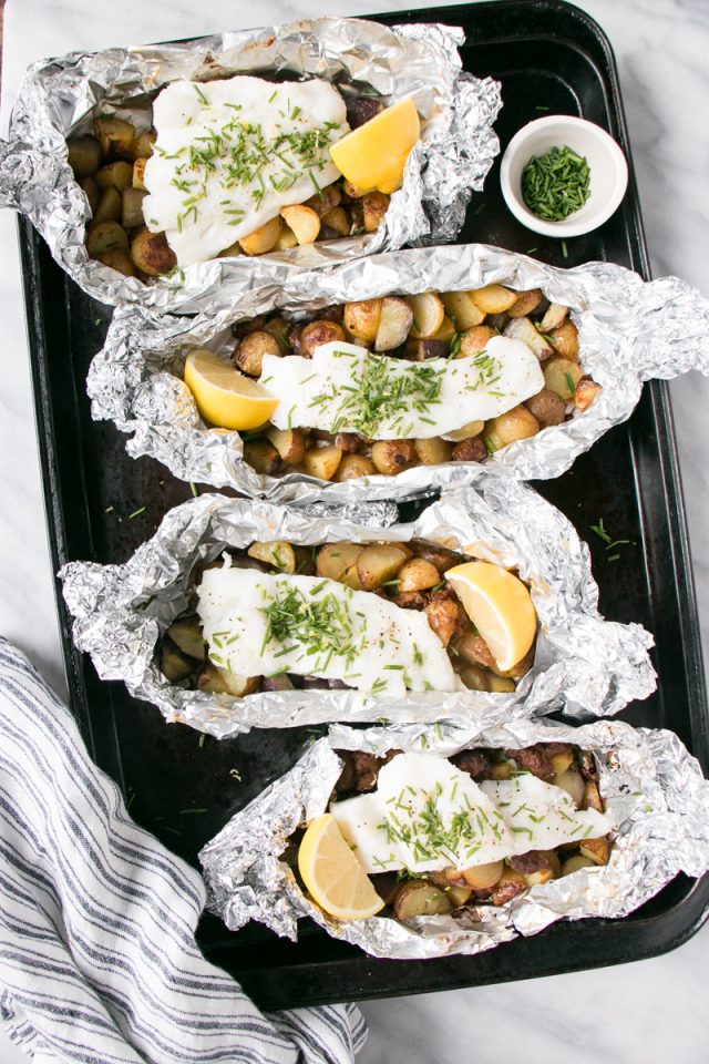 Cod, Chorizo and Potato Foil Packets - My Kitchen Love
