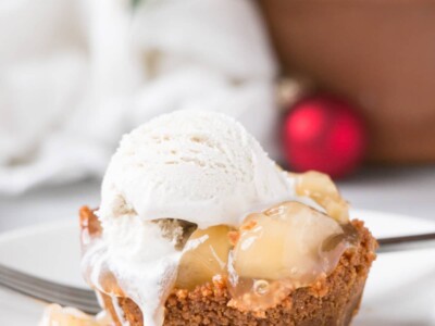 Mini Apple Pie up close with a scoop of ice cream
