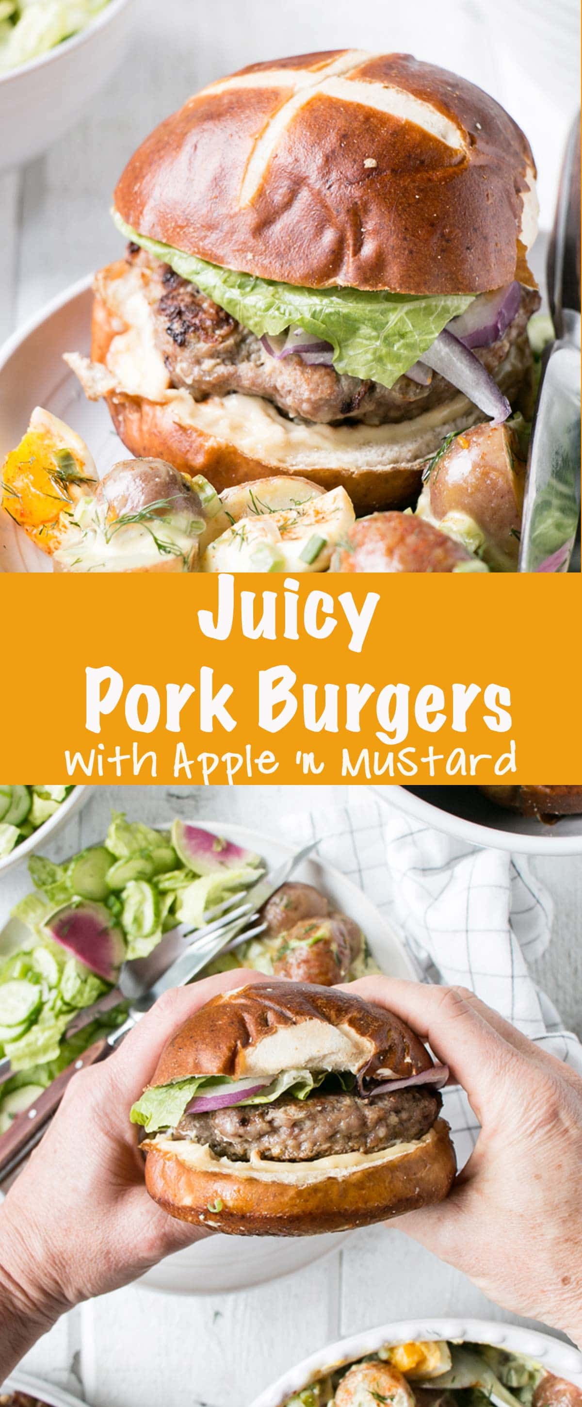 Fire up the grill for these fresh and delicious Apple Mustard Pork Burgers! A juicy, flavourful burger to keep the BBQ running strong all Summer long! via @mykitchenlove