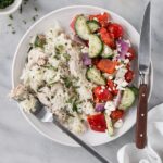 Greek Instant Pot Chicken and Rice with a Greek salad on the side.