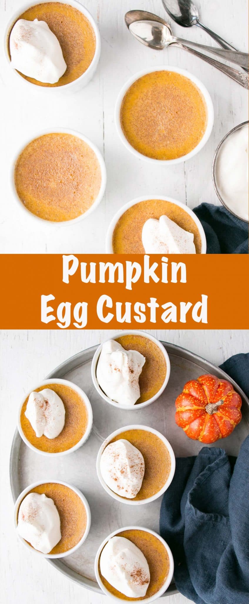This cozy Pumpkin Egg Custard recipe is a dreamy Fall dessert made from convenient ingredients and is almost effortless to whip up. These Egg Custards are creamy, luscious, and have just the right amount of pumpkin and spice.  via @mykitchenlove