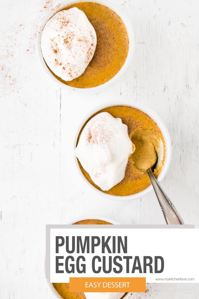 This cozy Pumpkin Egg Custard recipe is a dreamy Fall dessert made from convenient ingredients and is almost effortless to whip up. These Egg Custards are creamy, luscious, and have just the right amount of pumpkin and spice.  via @mykitchenlove